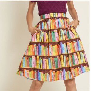 Fab ModCloth Library Book Print Cotton Skirt, size M